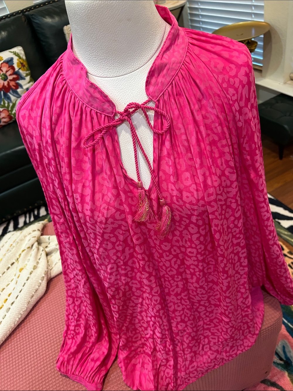 Women's Hot Pink Tie-Neck Blouse